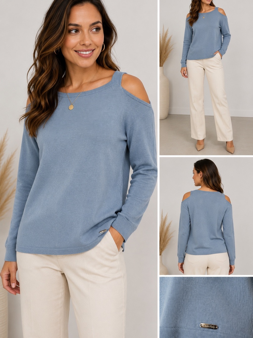 Calvin Klein Dusty Blue Cold-Shoulder Sweater